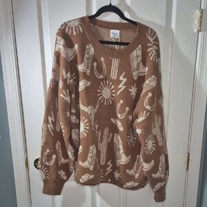 Very J Brown and Cream Knit Sweater